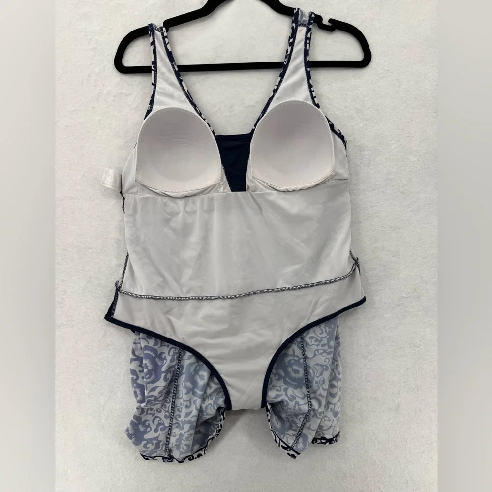 Wantdo Women's One-Piece Push Up Swimsuit Swimwear Size 16 Blue and White Floral - Picture 6 of 10